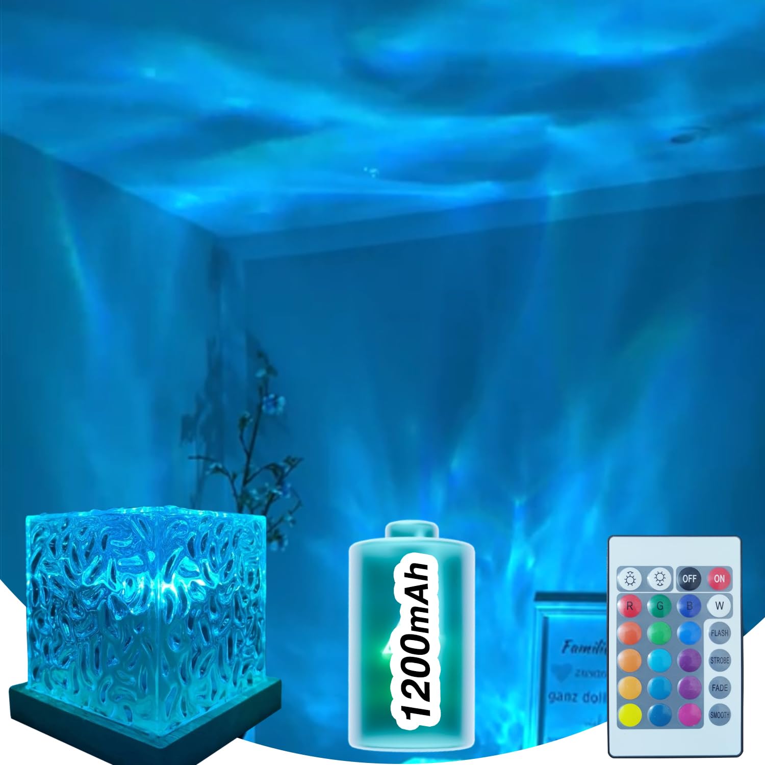 Photo 1 of Ocean Wave Projector Light Cordless - Battery Operated Under Water Lamp Cube Northern Lights Aurora Projector Rechargeable Night Light for Shower Bedroom Stress Relief (Wireless)