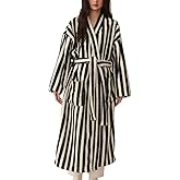 Homgro Women's Fuzzy Fleece Long Robe Striped Plush Kimono Warm Thick Fluffy Oversized V Neck Loungewear Maxi Bathrobe