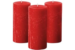 Simply Soson 3x6 inch Red Pillar Candles Set of 3, Rustic Texture, Unscented Red Candles, Dripless Candles, 3 inch Pillar Candles Ideal as Wedding, Parties, Spas, Dinner, Home Decoration, Church