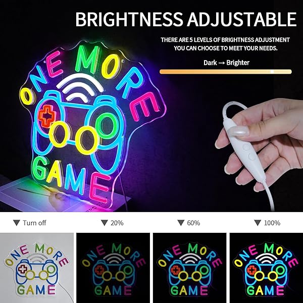 VIRLUSY ONE MORE GAME NEON SIGN FOR GAMING ROOM DECOR DIMMABLE GAMING LED LIGHTS SIGNS GAMER NEON LIGHT FOR WALL DECOR BEDROOM PARTY MAN CAVE DECORATION GIFTS FOR TEENS BOYS KIDS