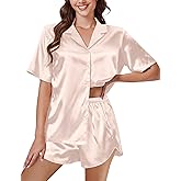 Ekouaer Silk Pajama Sets Womens Short Sleeve Sleepwear Satin 2 Piece Button Down Loungewear Pjs Shorts Set S-XXL