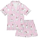 Mozuya Leopard Pink Summer Pajamas Shorts Set Purple Satin PJ Sets for Pj