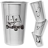 Golf Tumblers - Stainless Steel (Set of 4) - 16oz Capacity - Unique Gift for Dads, Men, and Prize for Golfers. Designs include Golf Cart, Glove/Tee, Driver, and Golfing Bag.