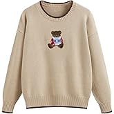 CIDER Women's Fall Sweaters Long Sleeve Cute Sweaters Bear Graphic Crewneck Soft Knit Casual Cropped Pullover