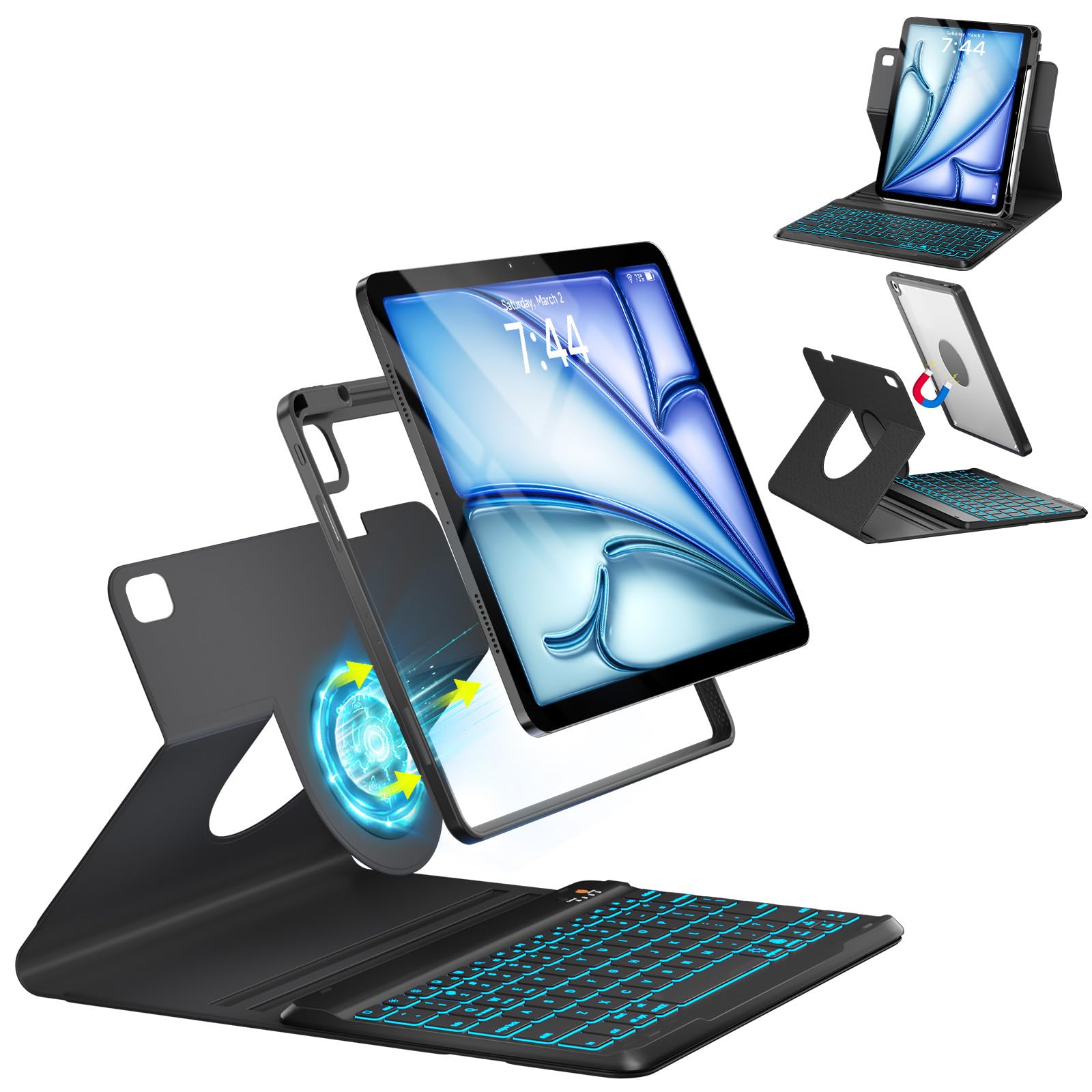 Photo 1 of Compatible with iPad Air 11 inch M2/ 10.9'' Air 5th 4th/ Pro 11 4th/3rd/2nd/1st Gen Case with Keyboard – Magnetic Detachable Cover with 7-Color Backlit Wireless Keyboard for iPad Air 6/5/4 - Black