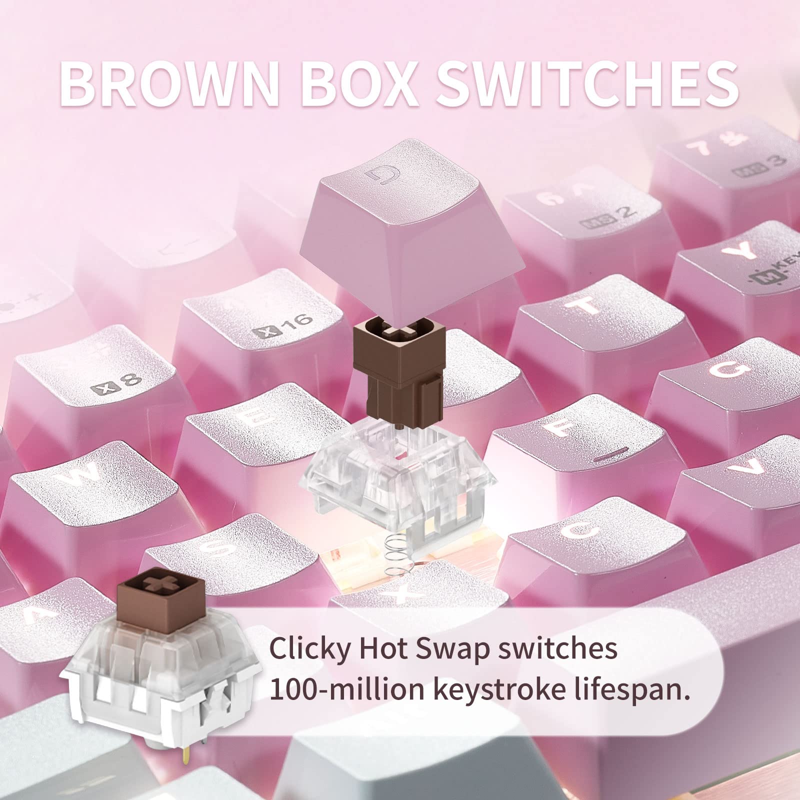 Hexgears GK715 Mechanical Gaming Keyboard, 104 Keys Full Size Wired Computer Keyboard, Hot Swappable Kailh Box Switches, ABS Keycaps, White Backlit Gaming Keyboard for PC/Laptop