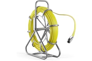 VEVOR Fish Tape Fiberglass, 328FT 6.3MM, Duct Rodder Fishtape Wire Puller with Stand, 1/4-Inch Cable Running Rod, Marked Ever