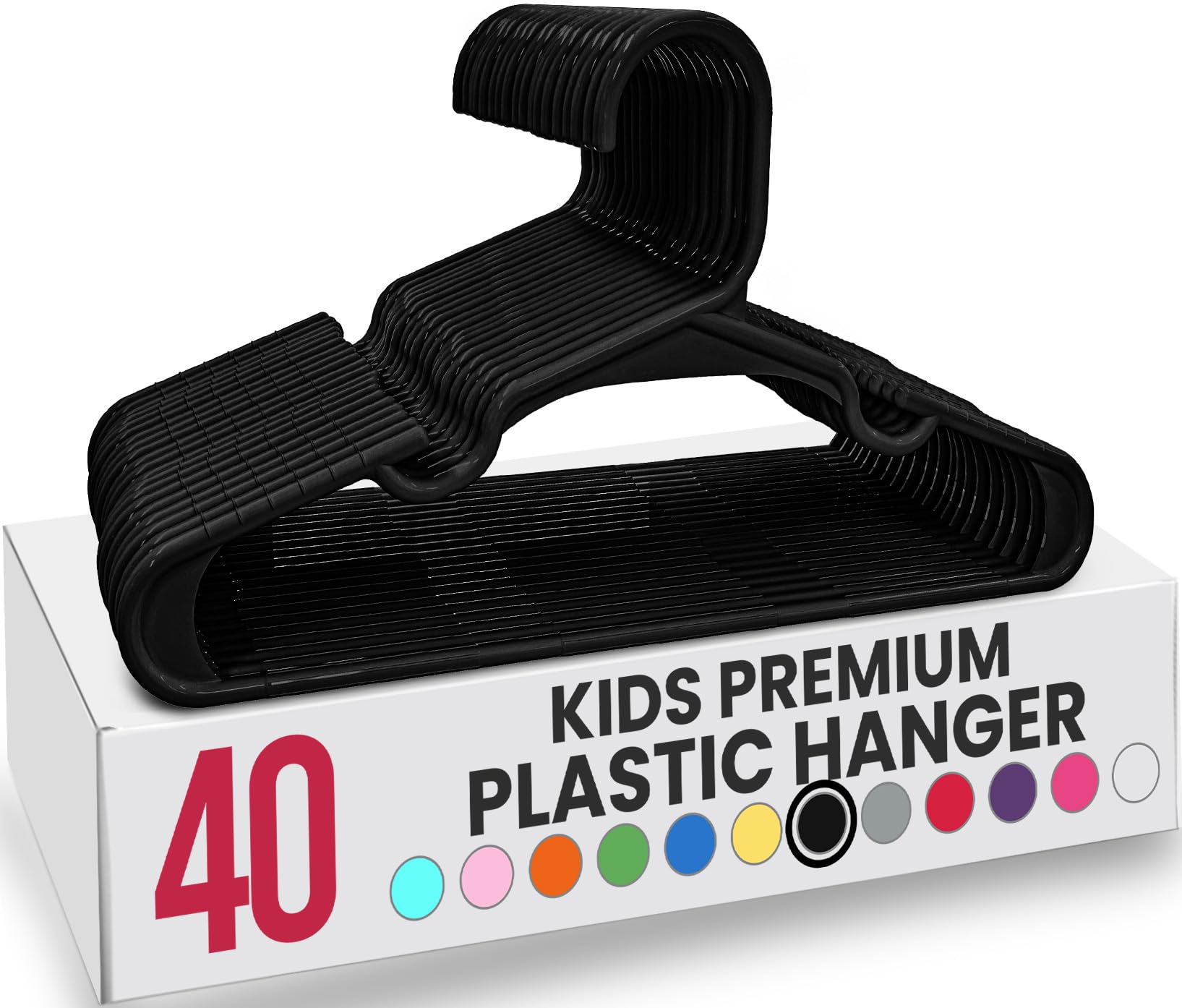 Utopia Home Plastic Kids Hangers for Clothes (Pack of 40) - Durable and Slim Baby and Children’s Hangers - Space Saving (Black)