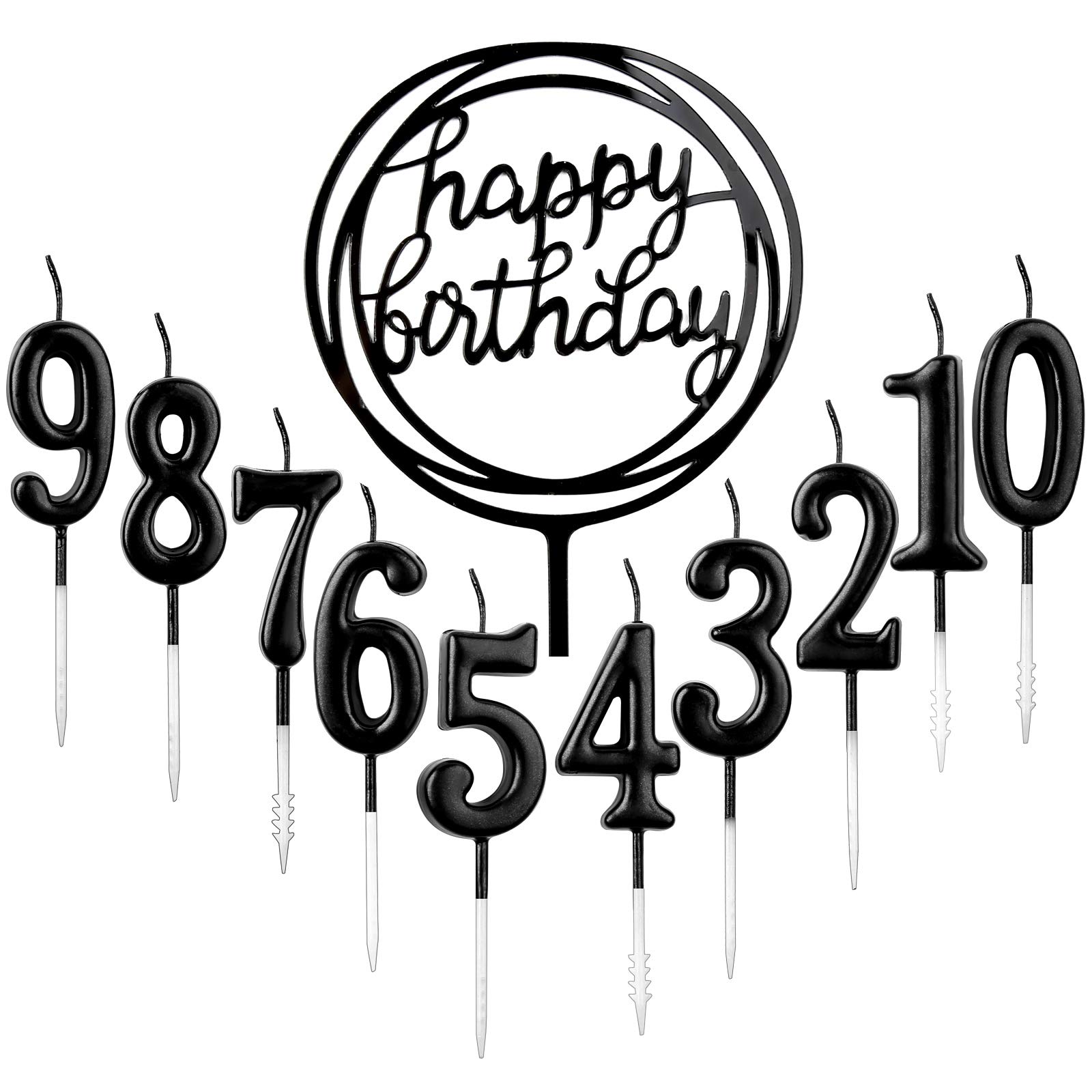 10pcs Number 0-9 Birthday Numeral Cake Candles + 1pcs Letter Happy Birthday Glitter Cake Topper Decoration Cake Number Digital Candles for Birthday Party Wedding