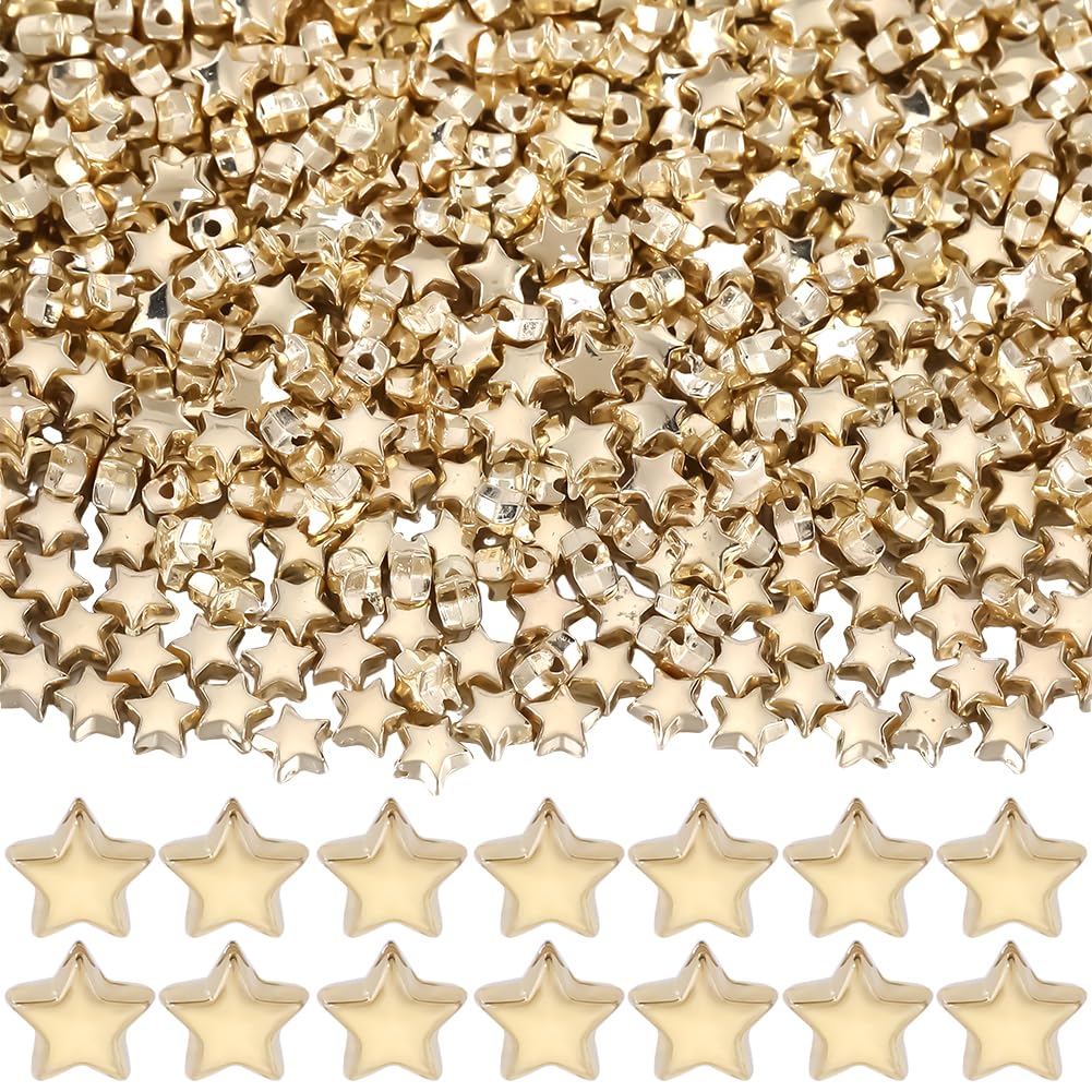 SUNNYCLUE 1 BOX 600Pcs Star Shaped Spacer Beads Gold Stars Beads CCB Plastic Small Pentagrams Lucky Spacers Loose Beads for jewellery Making DIY Bracelet Necklace Earrings Keychain Crafting Beginners