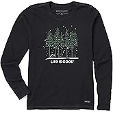 Life is Good Womens Crusher Tee Shirt, Long Sleeve Cotton Graphic T-Shirts, Snowy Owl Tall Pines