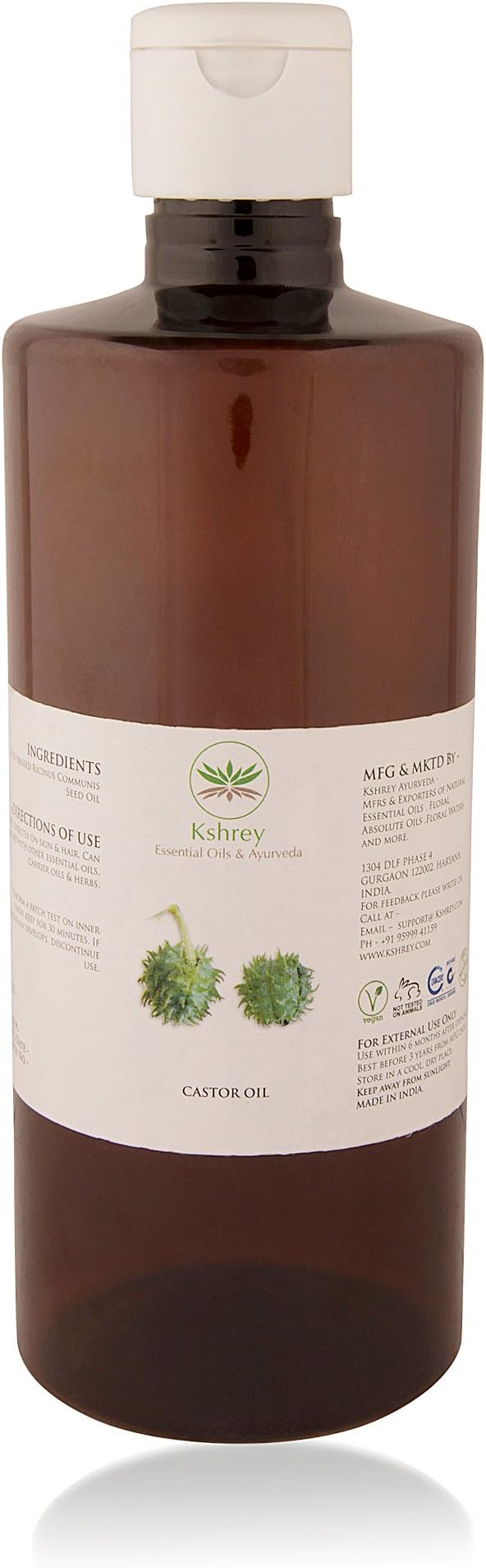 Kshrey Ayurveda Cold Pressed and Hexane-Free Castor Hair Oil, 500 ml