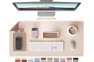 RENMTURE Double-Sided Two-Tone Faux Leather Desk mat Desktop Organization and Accessories Home and Office Large Mouse pad Game and Work (Beige/Brown, 36"x17")