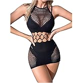 OYOANGLE Women's Cut Out Halter Lingerie Dress Sleeveless Mesh Babydoll Mini Dresses