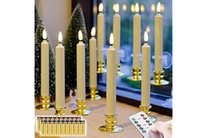 NONNO & ZGF 10 Pack Window Candles +20 AA Batteries(Include,Run More Than 400 Hours) + Candleholders + Suction Cups+ 2 Remote. 8'' Tall. IVORY LED Battery Powered Candle. 3D Flickering Wick, Timer Function