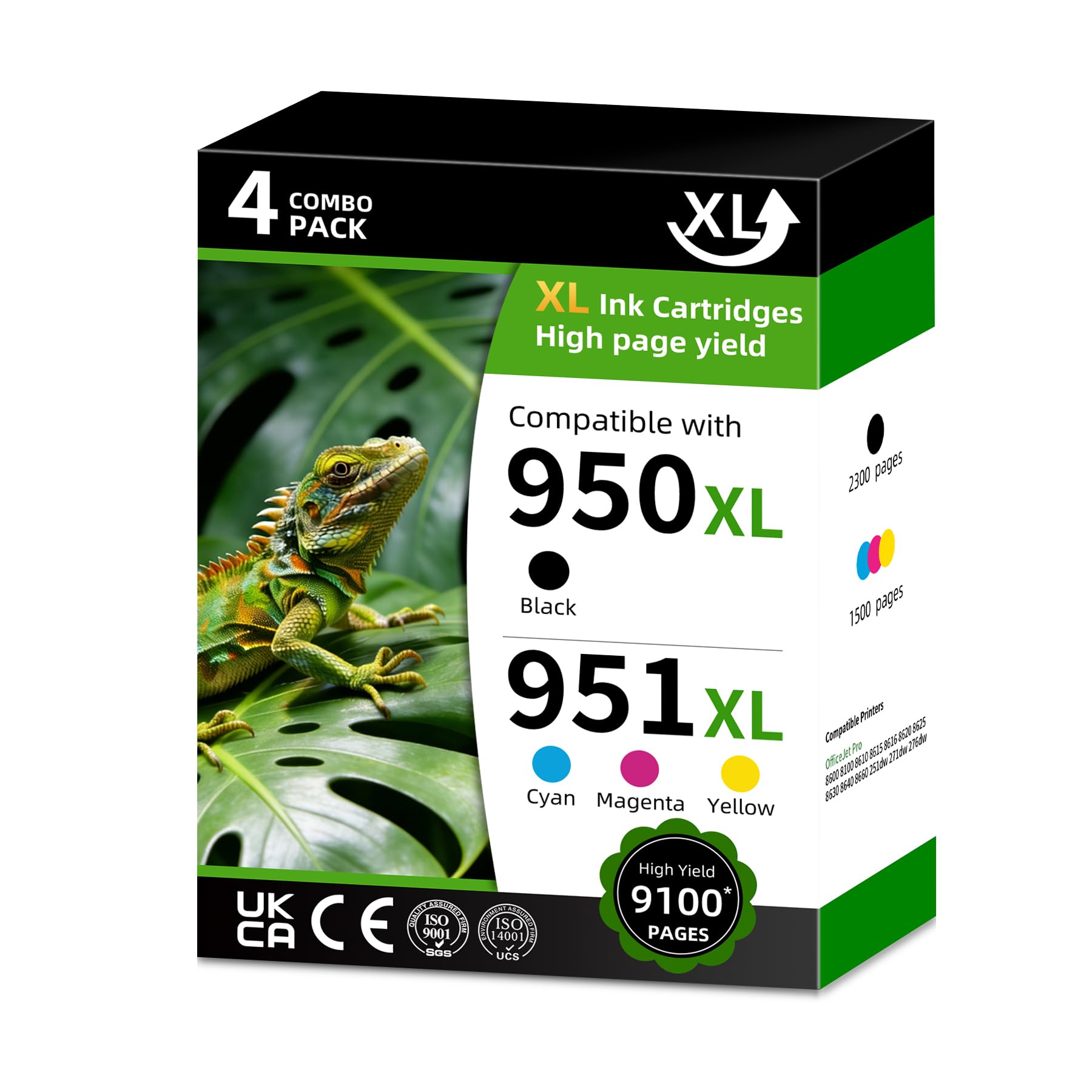 Photo 1 of 950XL/951XL High Yield Ink Cartridge Replacement for HP950XL/951XL HP950/951 950/951 XL Combo Pack Compatible with HP officejet pro 8600 8100 8610 8615 8616 8620 ( Black Cyan Magenta Yellow 4 Pack)