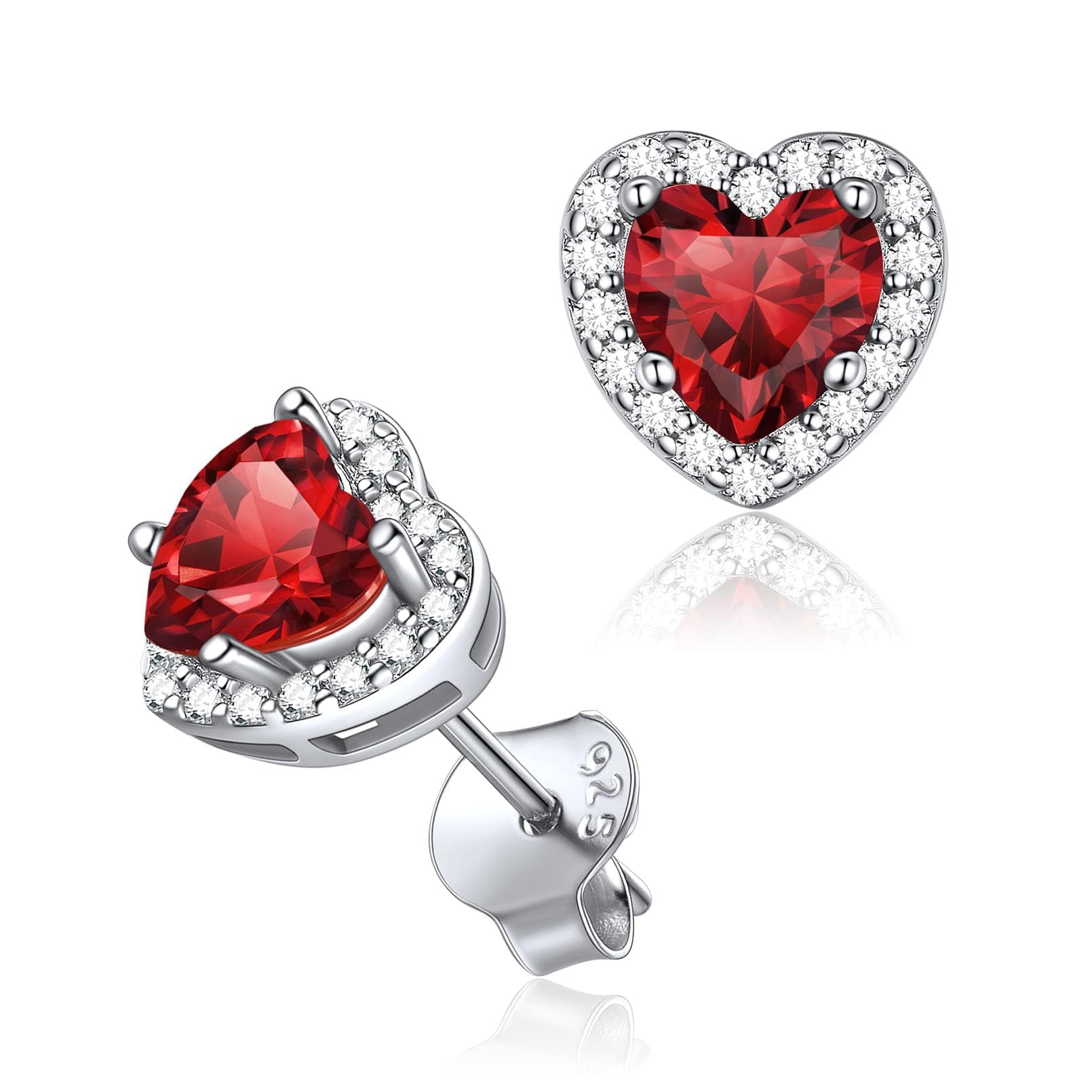 ChicSilver Silver Earring for Woman 925 Sterling Silver Garnet Red Earrings Romantic Love Heart Birthstone Jewellery Gifts for January Birthday
