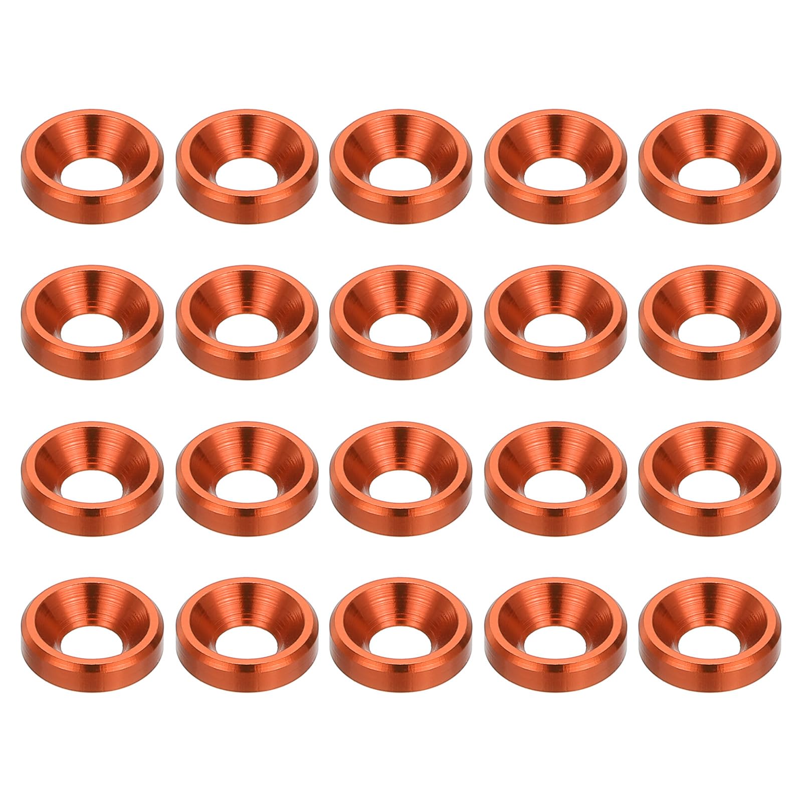 PATIKIL M3 Finishing Countersunk Washers, 20 Pack Head Washers Alloy Aluminum Screw Gaskets for Screw Bolt RC FPV PC Mechanical Accessories Parts, Orange