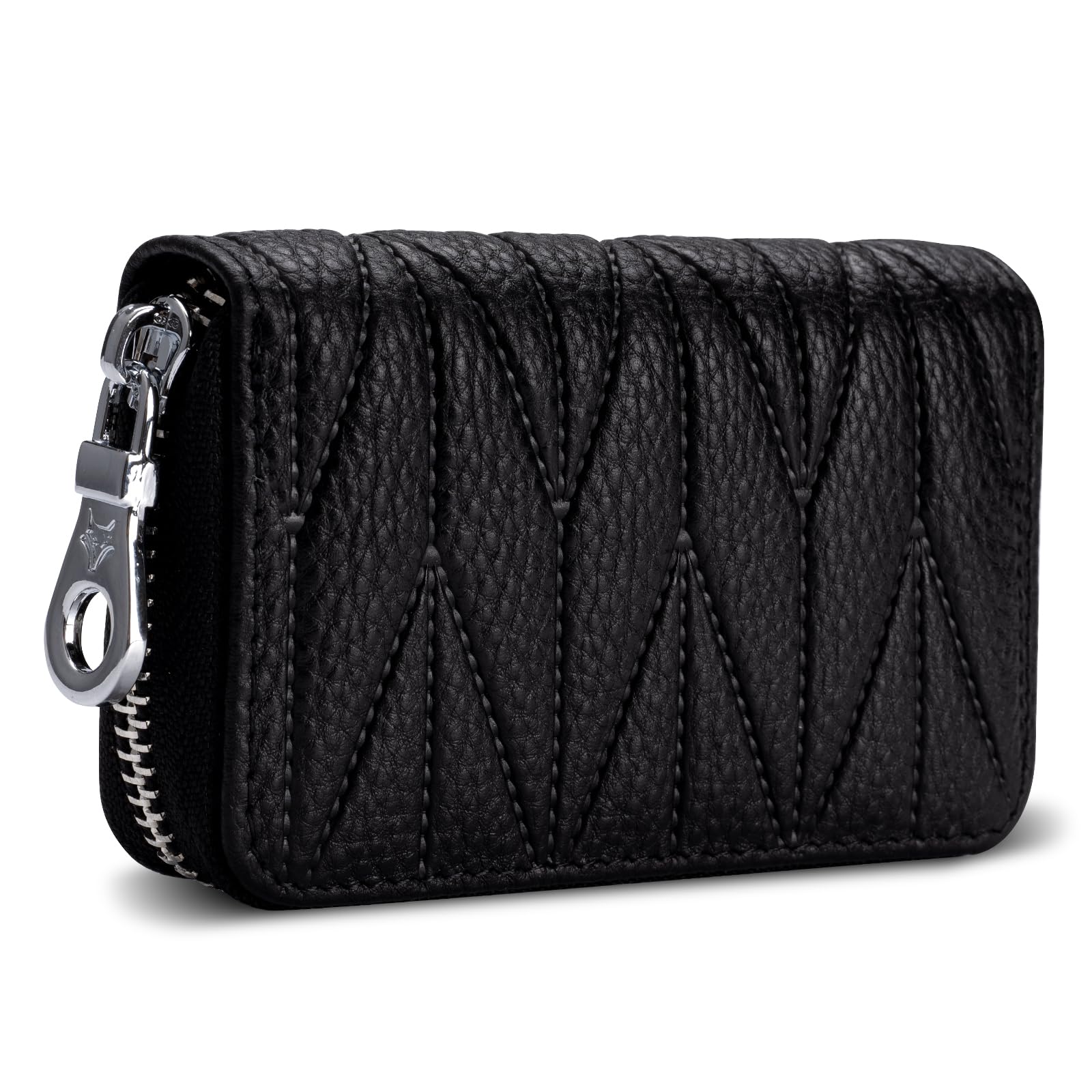 Meowoo Credit Card Holder RFID Blocking Genuine Leather Mini Credit Card Wallet Purse with Zipper for Women Men