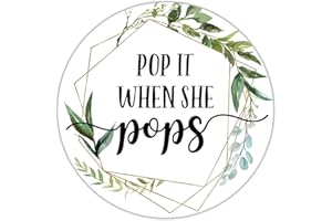 EKSPLODI Pop It When She Pops Stickers, Mini Champagne Bottles Baby Shower Stickers, Baby Shower Favor Stickers, Pack of 50, 2 Inch Round Adhesive Stickers