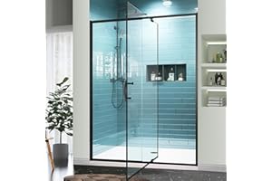 GroGro 56-60" W x 71" H Semi-Frameless Pivot Swing Glass Shower Door,Pivot Shower Door with 1/4" (6mm) Clear SGCC Tempered Glass,Matte Black Finish,Reversible Installation