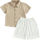 Gueuusu Baby Boy Girl Summer Clothes Toddler Cotton Linen Short Sleeve Button Up Dress Shirt Shorts Set 2PCS Outfit