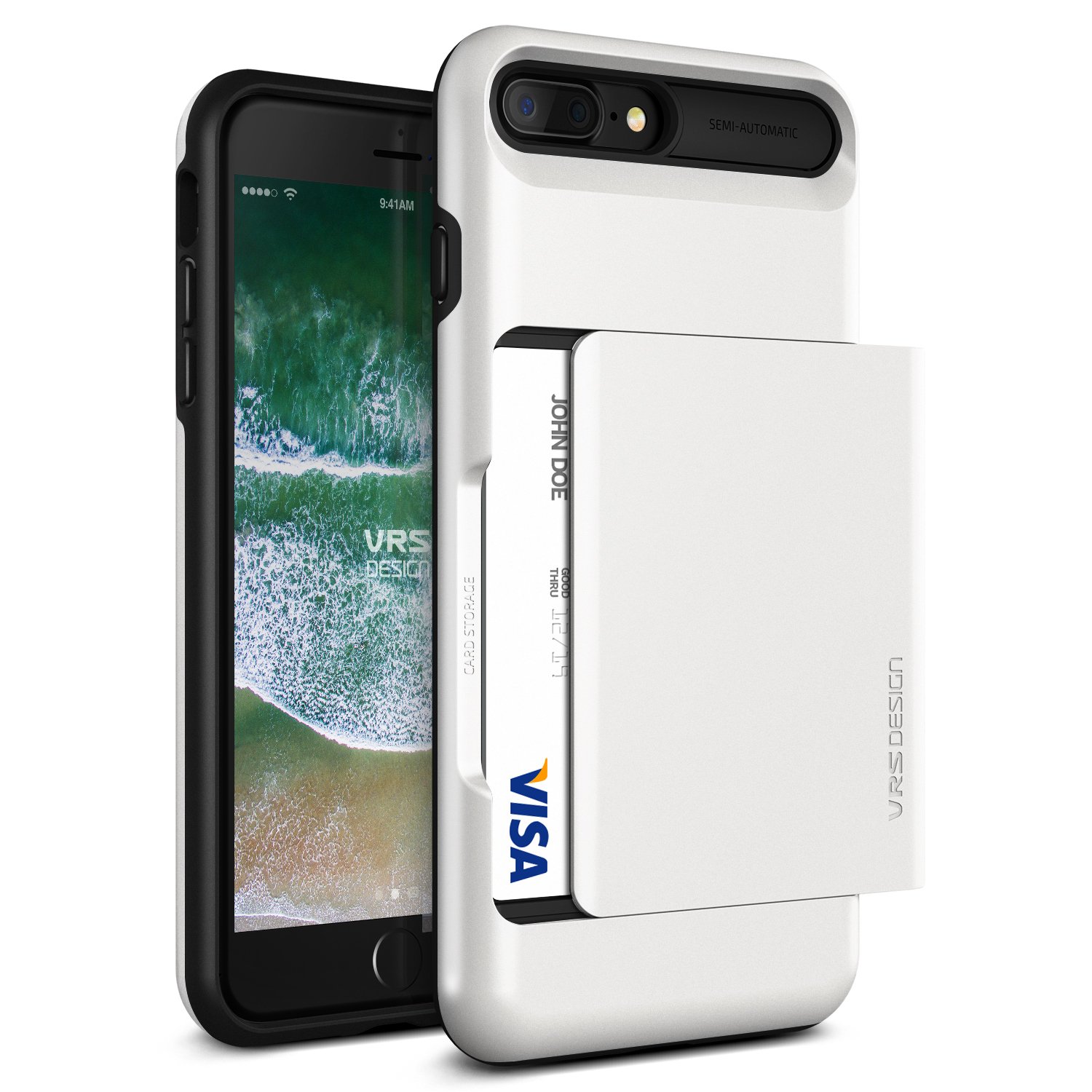 VRS DESIGN iPhone 8 Plus, 7 Plus [Damda Glide] Credit Card ID Slot Case Cover Cream White