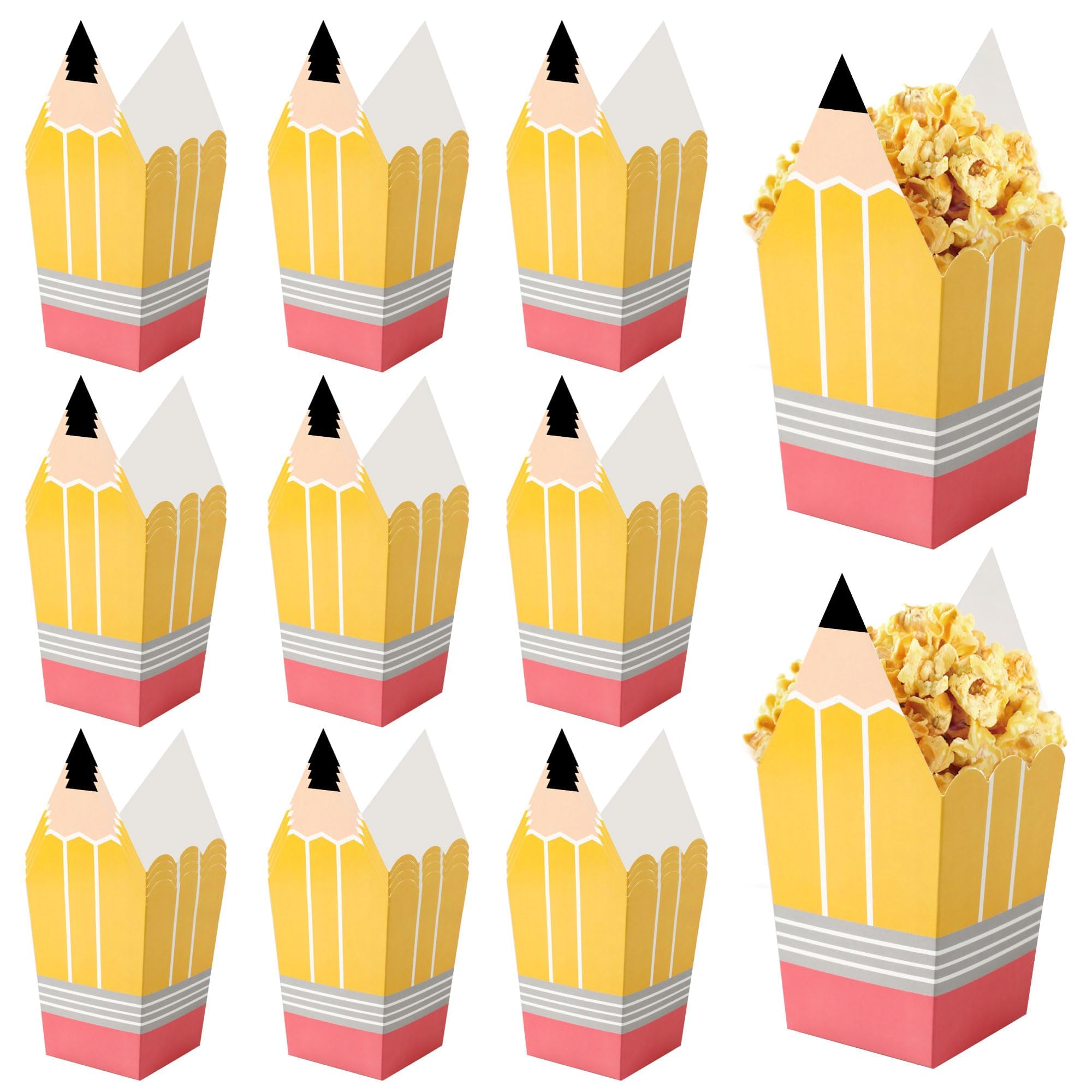 Photo 1 of 24 Pcs Pencil Popcorn Boxes Back to School Candy Boxes Mini Popcorn Holders Teacher Gift First of School Treat Boxes Party Favors for Thank Teacher School Classroom Decoration