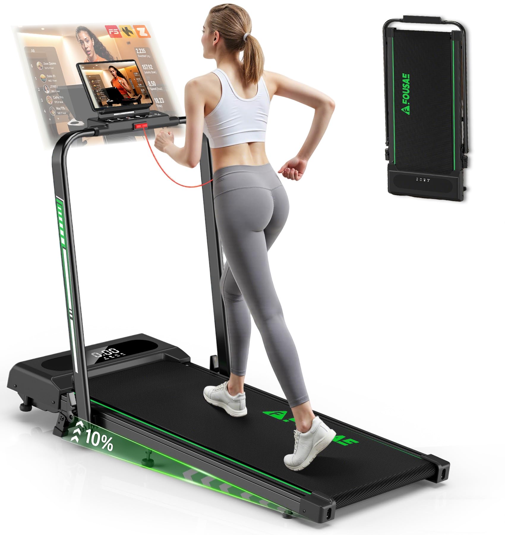 FOUSAE 5 in 1 Foldable Treadmill, 7.5 MPH Treadmills for Home with App Compatible, Treadmill with 10% Incline, 3.0HP Brushless Drive, Remote Control and LED Display, 12 HIIT Programs, 400 LBS Capacity Image
