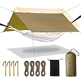 Camping Tarp Tent Portable Multifunctional Bushcraft Backpacking Tear-Resistant Fabric Rain Fly Tarps Awning Shelter Lightweight Waterproof Tarp(10×10 tarp)