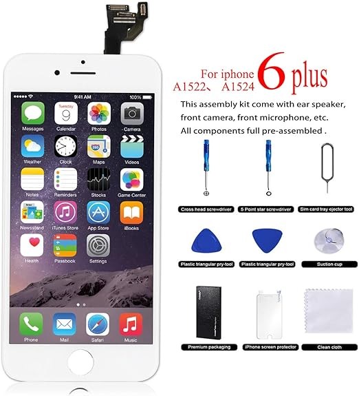 Full Assembly For Iphone 6 Plus Screen Replacement Black Lcd Touch Digitizer Display With Front Camera Ear Speaker Facing Proximity Sensor With Home Button Repair Tools Replacement Parts Cell Phones Accessories