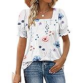 WEESO Womens Summer Tops 2025 Trendy Square Neck Blouses Short Puff Sleeve Shirts