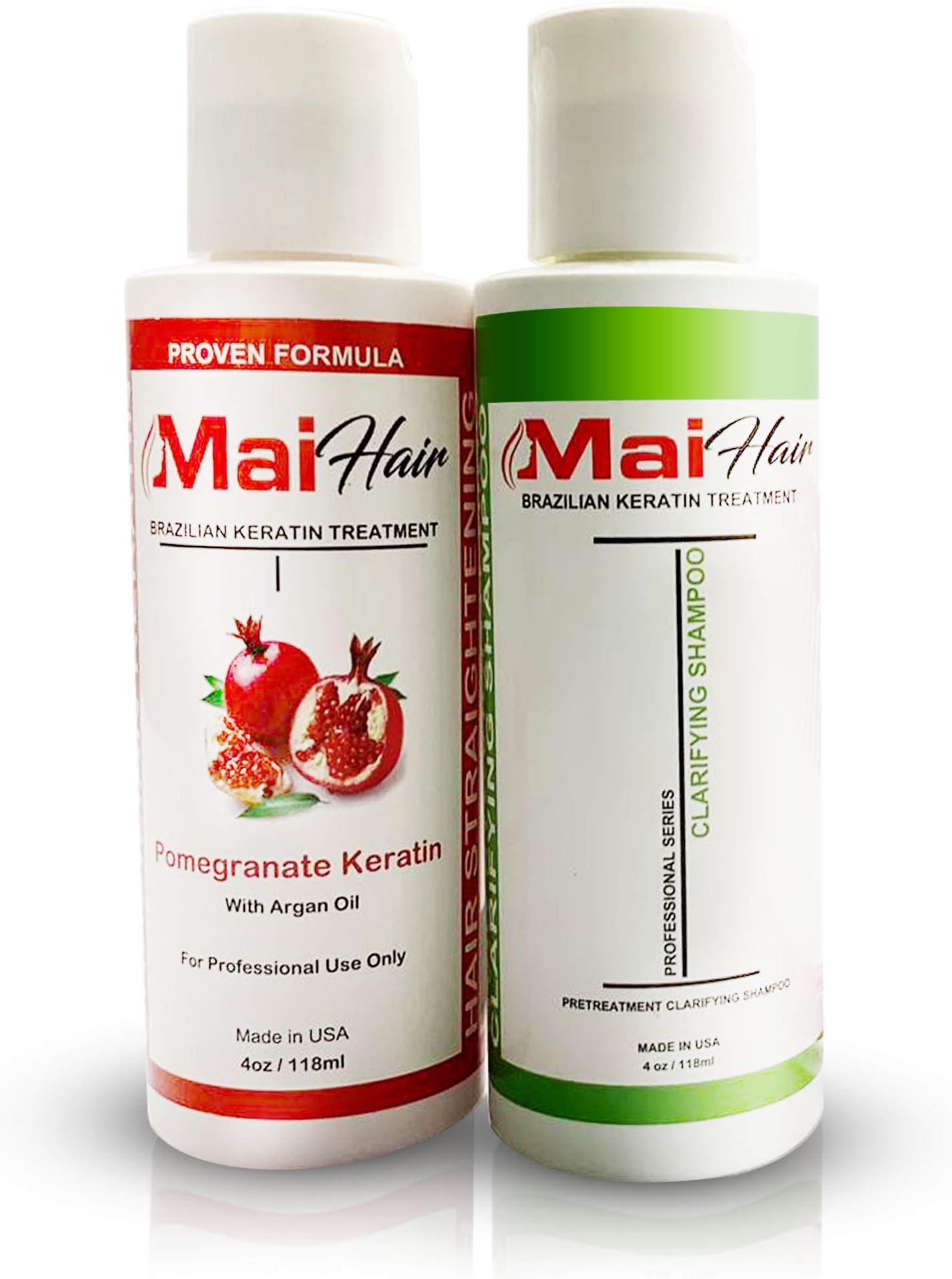 Brazilian Keratin Hair Treatment Complex + Keratin Clarifying Shampoo – Professional Effective Fast Acting Powerful Formula Infused with Pomegranate and Argan Oil (4 oz)