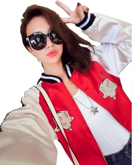 Amazon レディース 刺繍 可愛い今季 トレンド スカジャン シンプル 流行 スタジャン 原宿 アメカジ 女性用 人気 ジャケット 長袖 カジュアル トップス 羽織 秋 冬 コート アウター オーバーサイズ サテン ブルゾン Xl レッド コート ジャケット 通販