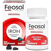 Feosol Original Iron Supplement Tablets, 65mg, 120ct, 4 Month Supply | Iron supplements for energy and immune system support, small coated ferrous sulfate tablets