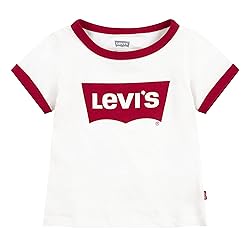 Levi's Little Girls' Batwing T-Shirt, White Ringer, 5