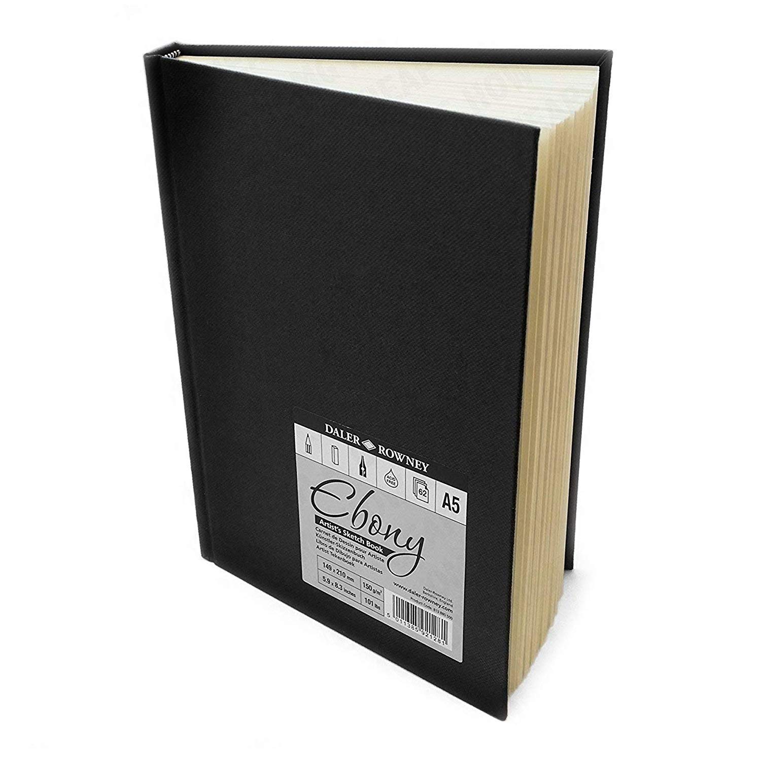 Daler Rowney - Ebony Artist's Hardback Sketch Book - 150gsm - 54 Pages - A5 Portrait