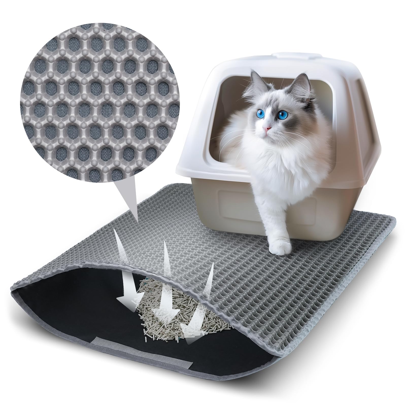 Cat Litter Tray Mat, 60 x 45 cm Cat Litter Mat, Double Layer, Non-Slip, Waterproof Design, Cat Litter Mat, Honeycomb Mat, Cat Litter Mat, Litter Control