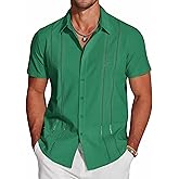 COOFANDY Men's Cuban Guayabera Shirt Short Sleeve Button Down Shirts Casual Summer Beach Linen Shirts