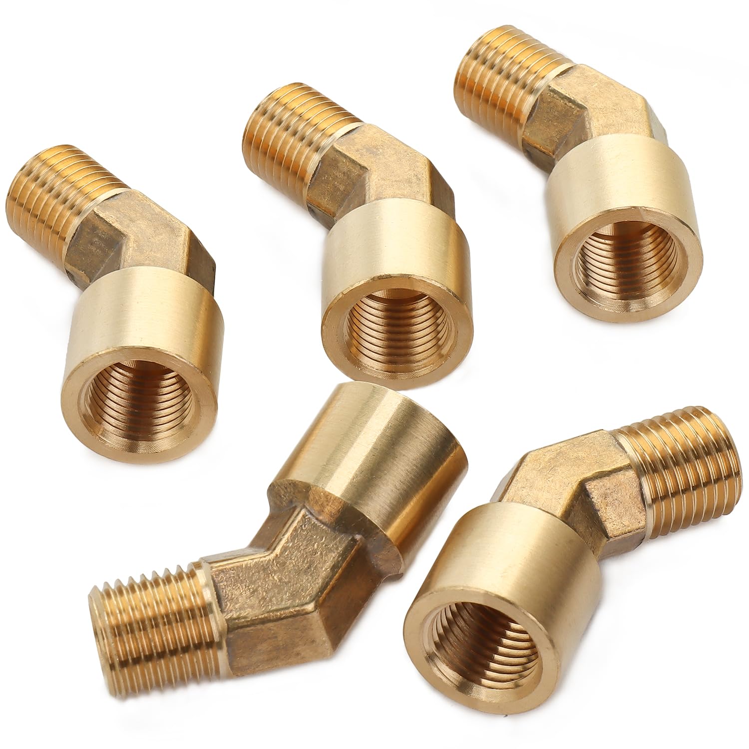 LTWFITTING Brass Pipe 45 Deg 1/4-Inch BSPT Street Elbow Forged Fitting Fuel Air Boat (Pack of 5)