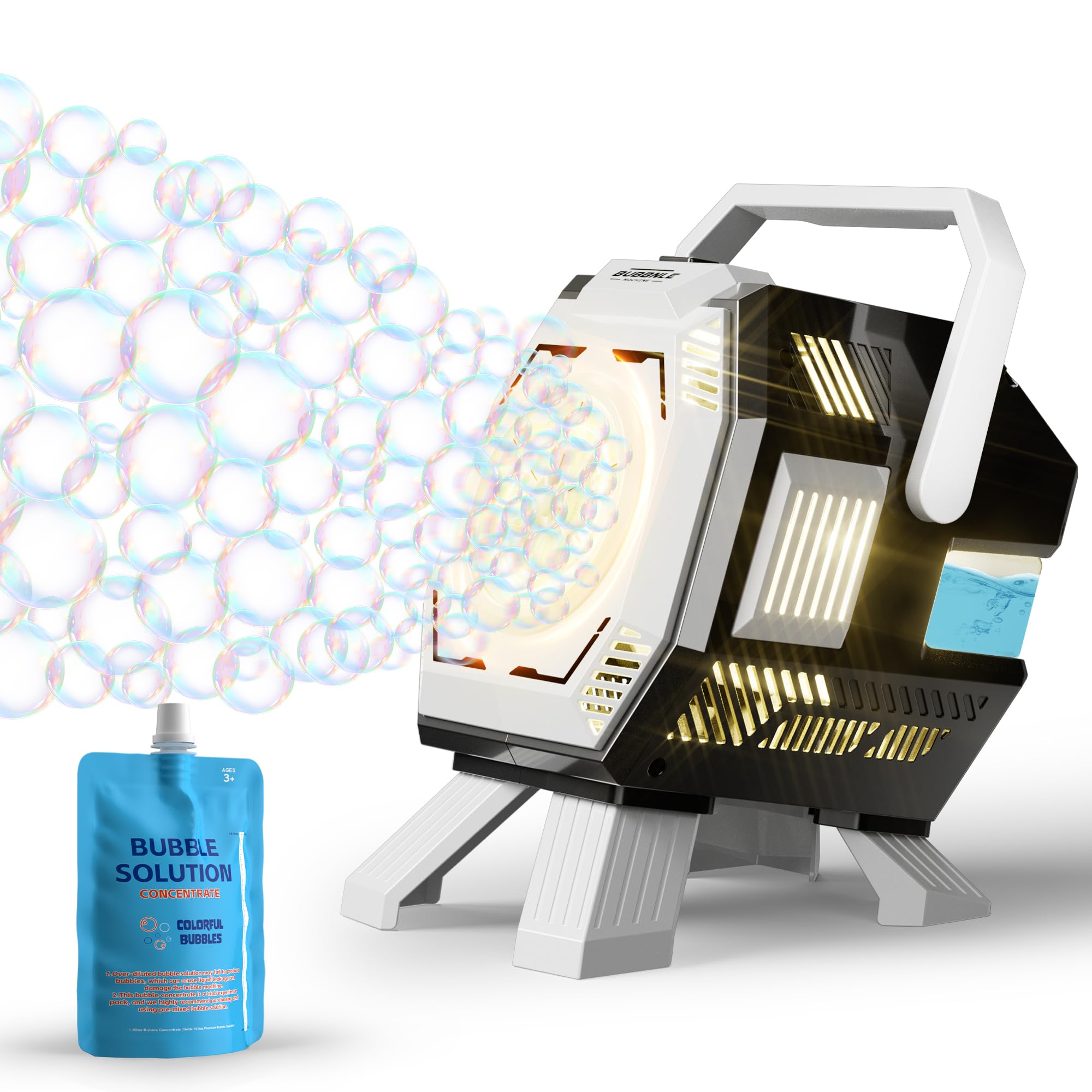 Belemar Bubble Machine with Lights, Big Bubble Design, 15000+ Bubbles/Min, 320ml Large Tank, Portable Battery Operated Bubble Blower for Kids, Weddings, Birthday Parties, Indoor & Outdoor Events