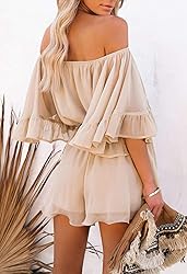 Fixmatti Ladies Chiffon Rompers Flare Sleeve Off