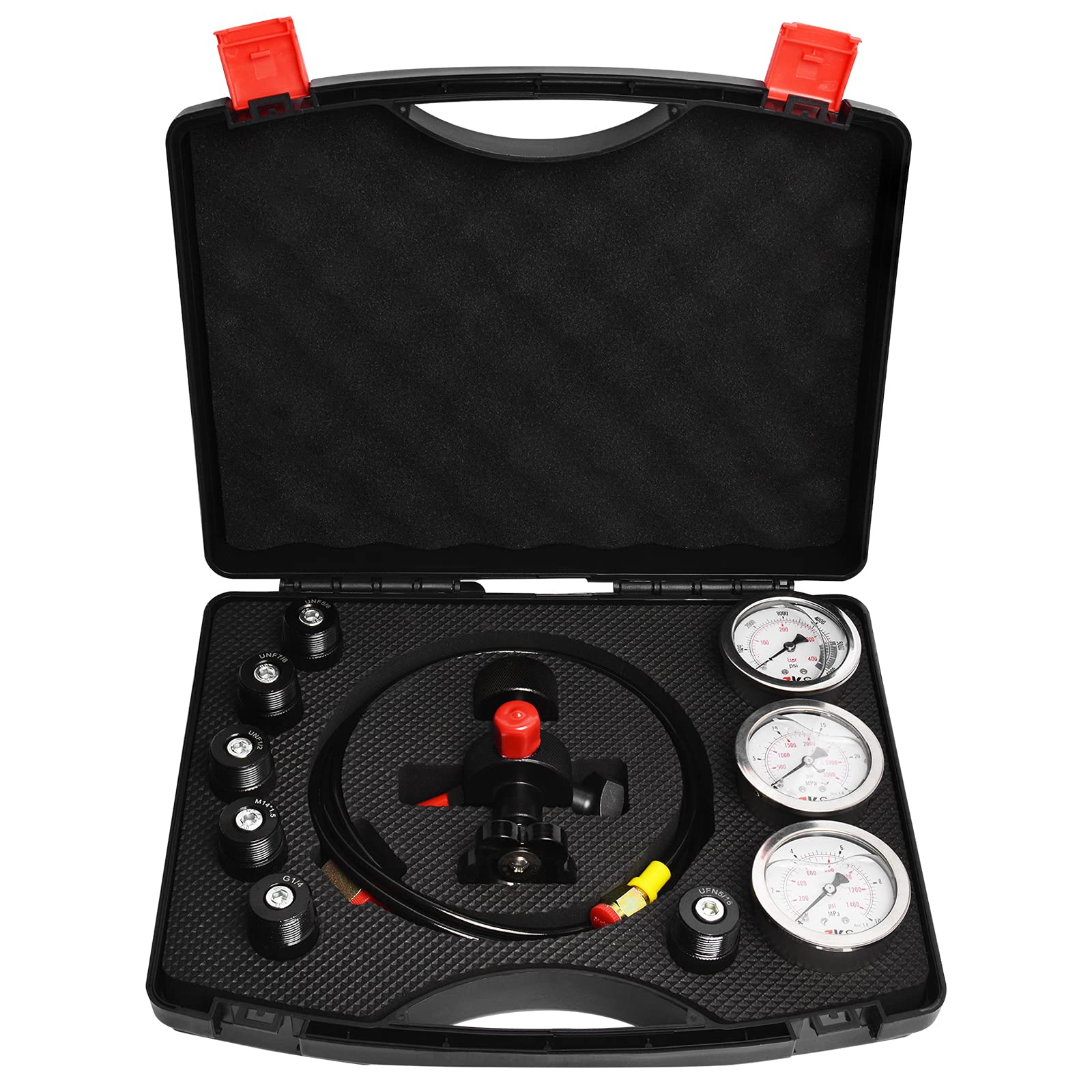 Photo 1 of YFIXTOOL Hydraulic Nitrogen Accumulator Charging Kit, Nitrogen Fill Kit, Nitrogen Pressure Test System with 7 Couplings, 3 Gauges, and 1 Gas Hose
