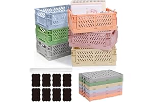 Aiuuee 6 Pack Plastic Crate 25x16x10cm, Folding Storage Crates, Stackable Pastel Crates, Collapsible Crates for Bedroom Office Classroom Bathroom Desktop Drawer