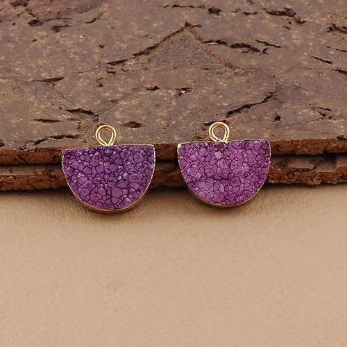 Semicircle Design Connector Charms Purple Agate Druzy Connector Pcs  Connector D Shape Druzy Gemstone C