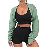 Remidoo Women's Bolero Shrug Sweatshirt Open Front Long Sleeve Crop Top With Thumb Hole