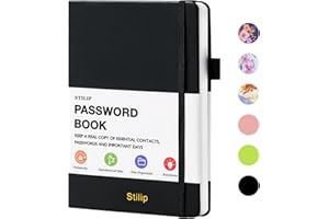 Stilip Password Book with Alphabetical Tabs - Upgraded Hardcover Password Keeper with PU,Perfect for Record Organize Your Passwords - Black