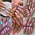 6 Packs (144 Pcs) Press on Nails Medium, Misssix Short Fake Nails Square Glue on Nails Set with Adhesive Tabs Nail File false nail kits for Women