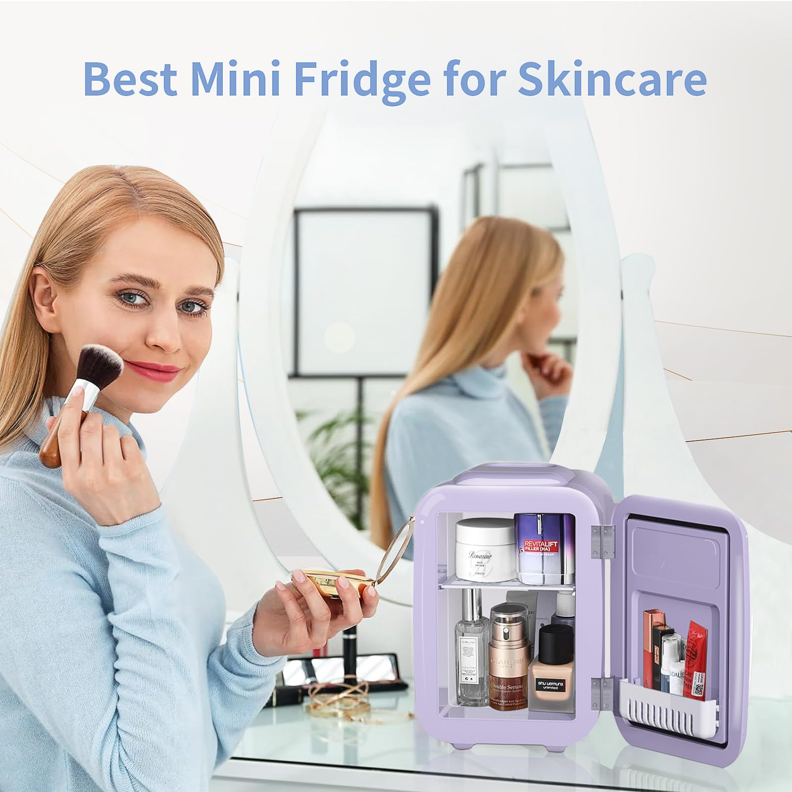 YASHE Mini Fridge, 4 Liter Makeup Fridge, 110V AC/ 12V DC Thermoelectric Cooler and Warmer Small Fridge for Bedroom, Drink, Dorm, Car, Purple