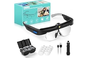 HQGZQL Magnifying Glass with Light, Flip-up Headband Magnifier with 3 Light Colors, 4 Detachable Lenses 1.5X to 5.0X, Hands Free Headset Magnifiers for Close Work Crafts Soldering Repair Jewelry (Black)